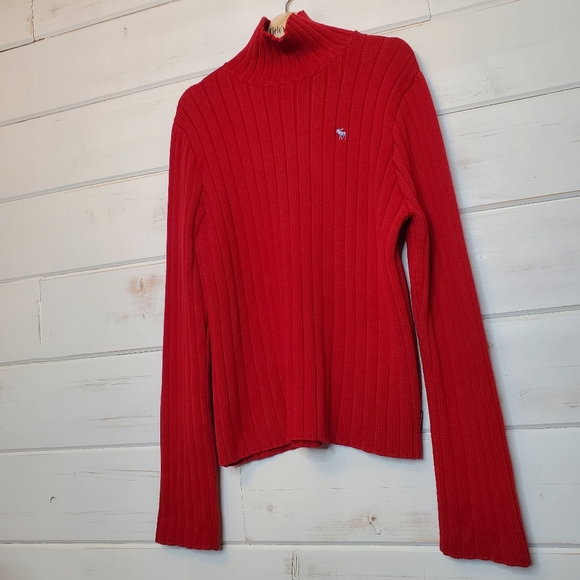 Abercrombie & Fitch RED Heavy Ribbed Knit Turtle Neck Sweater XL - Picture 5 of 10